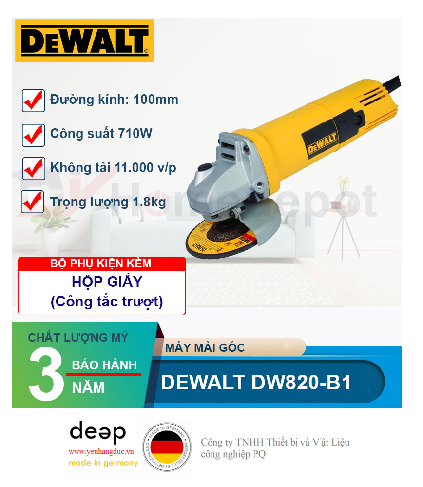 Máy mài góc Dewalt DW820-B1 (Công tắc trượt)   Piqi4 | Www.Thietbinhapkhau.Com | Công Ty PQ 