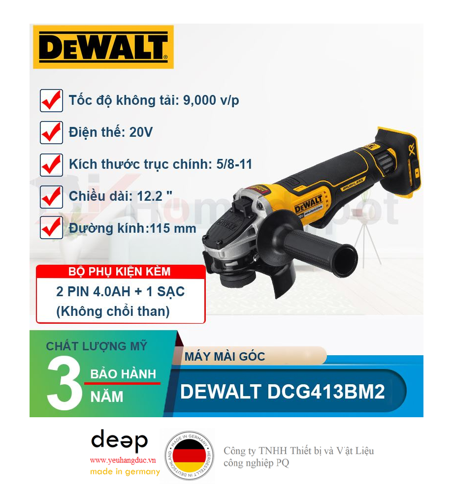 Máy mài góc dùng pin Dewalt DCG413BM2 20V   Piqi4 | Www.Thietbinhapkhau.Com | Công Ty PQ 