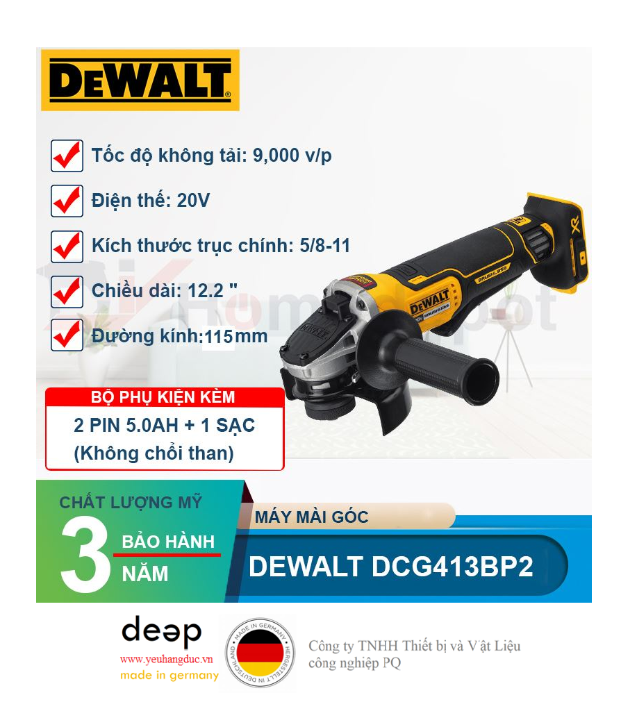 Máy mài góc dùng pin Dewalt DCG413BP2 20V   Piqi4 | Www.Thietbinhapkhau.Com | Công Ty PQ 