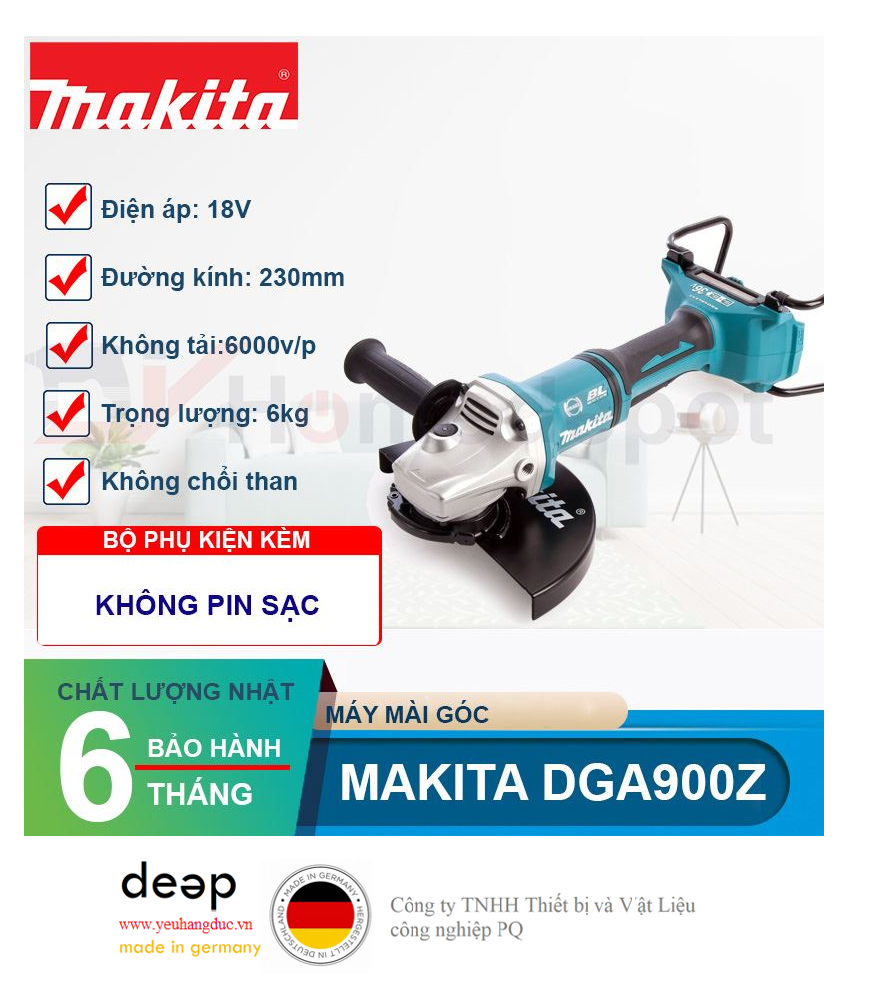 Máy mài góc dùng pin Makita DGA900Z 18V   Piqi4 | Www.Thietbinhapkhau.Com | Công Ty PQ 