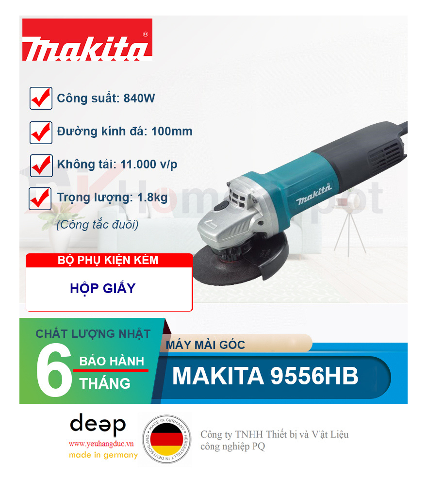 Máy mài góc Makita 9556HB 840W   Piqi4 | Www.Thietbinhapkhau.Com | Công Ty PQ 