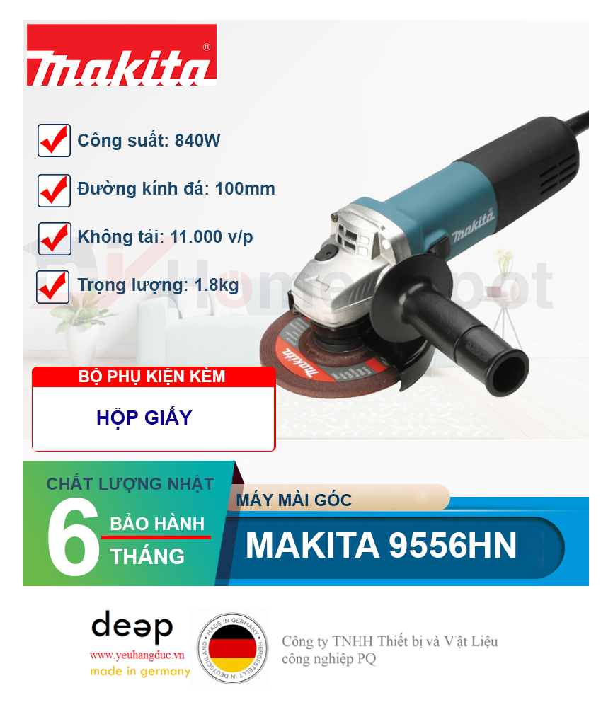 Máy mài góc Makita 9556HN 840W   Piqi4 | Www.Thietbinhapkhau.Com | Công Ty PQ 