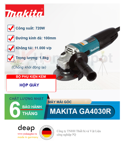  Máy mài góc Makita GA4030R 720W (công tắc trượt)   Piqi4 | Www.Thietbinhapkhau.Com | Công Ty PQ 