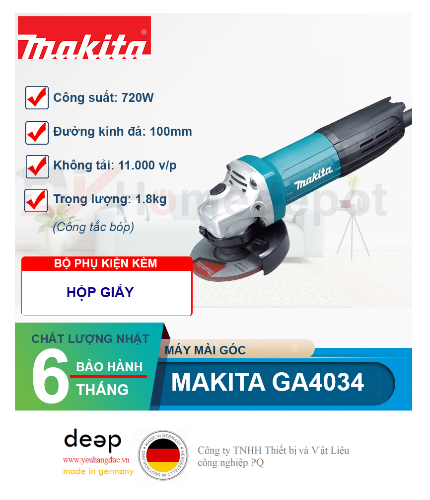 Máy mài góc Makita GA4034 720W   Piqi4 | Www.Thietbinhapkhau.Com | Công Ty PQ 