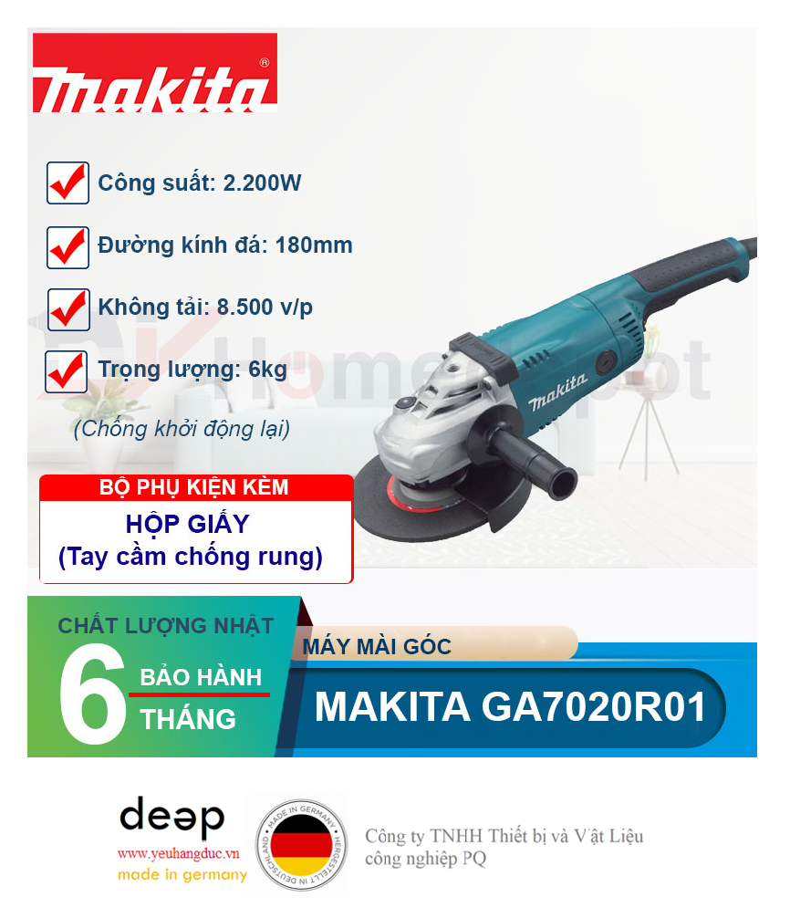 Máy mài góc Makita GA7020R01 2200W   Piqi4 | Www.Thietbinhapkhau.Com | Công Ty PQ 