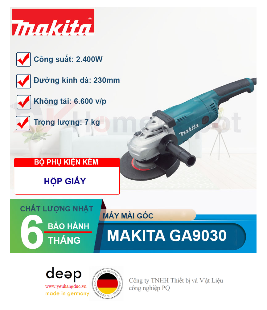 Máy mài góc Makita GA9030 2400W   Piqi4 | Www.Thietbinhapkhau.Com | Công Ty PQ 