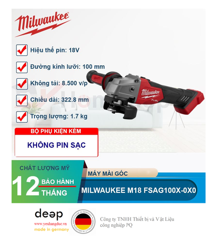  Máy mài góc Milwaukee M18 FSAG100X-0X0   Piqi4 | Www.Thietbinhapkhau.Com | Công Ty PQ 