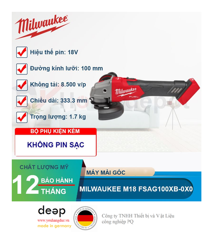  Máy mài góc Milwaukee M18 FSAG100XB-0X0   Piqi4 | Www.Thietbinhapkhau.Com | Công Ty PQ 