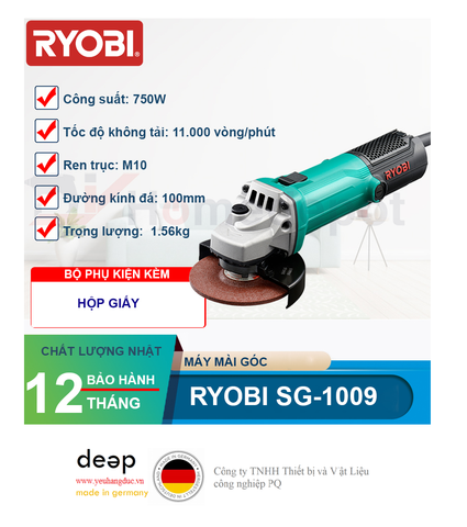  Máy mài góc Ryobi SG-1009 750W   Piqi4 | Www.Thietbinhapkhau.Com | Công Ty PQ 
