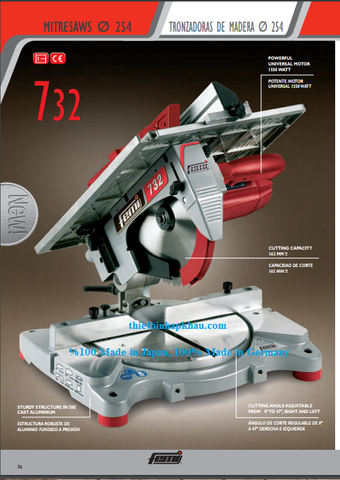  Máy cưa cắt gỗ 732 Femi, cắt max mm 162 / H mm 78, % 100 châu Âu. Code: 1.23.000.0001 | www.thietbinhapkhau.com | Công ty PQ 