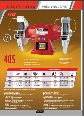  Máy Mài, Máy Đánh Bóng Inox hai đầu Femi  Loại 404, %100 Châu Âu. Code: 2.10.000.0062 | www.thietbinhapkhau.com | Công ty PQ 