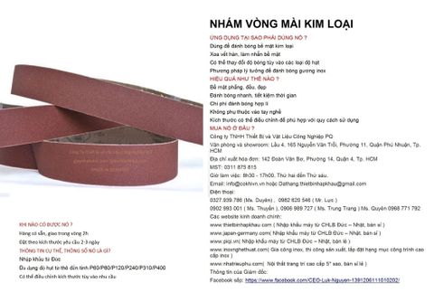  Bộ 10 cái giấy nhám vòng CHLB Đức PQ ® 151XP, mài bóng kim loại hạt  Aluminum Oxide Closed Coat Sanding, quy cách 50mm x 1065 mm ( 50x1065 mm ) độ hạt P100, 10 cái / hộp, mã Code PQ 3.10.511.2420 