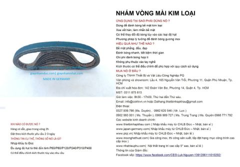  Bộ 10 cái giấy nhám vòng CHLB Đức PQ ® 151XP, mài bóng kim loại hạt  Premium Zirconia, quy cách 20mm x 520 mm ( 20x520 mm ) độ hạt P120, 10 cái / hộp, mã Code PQ 3.10.511.2769 