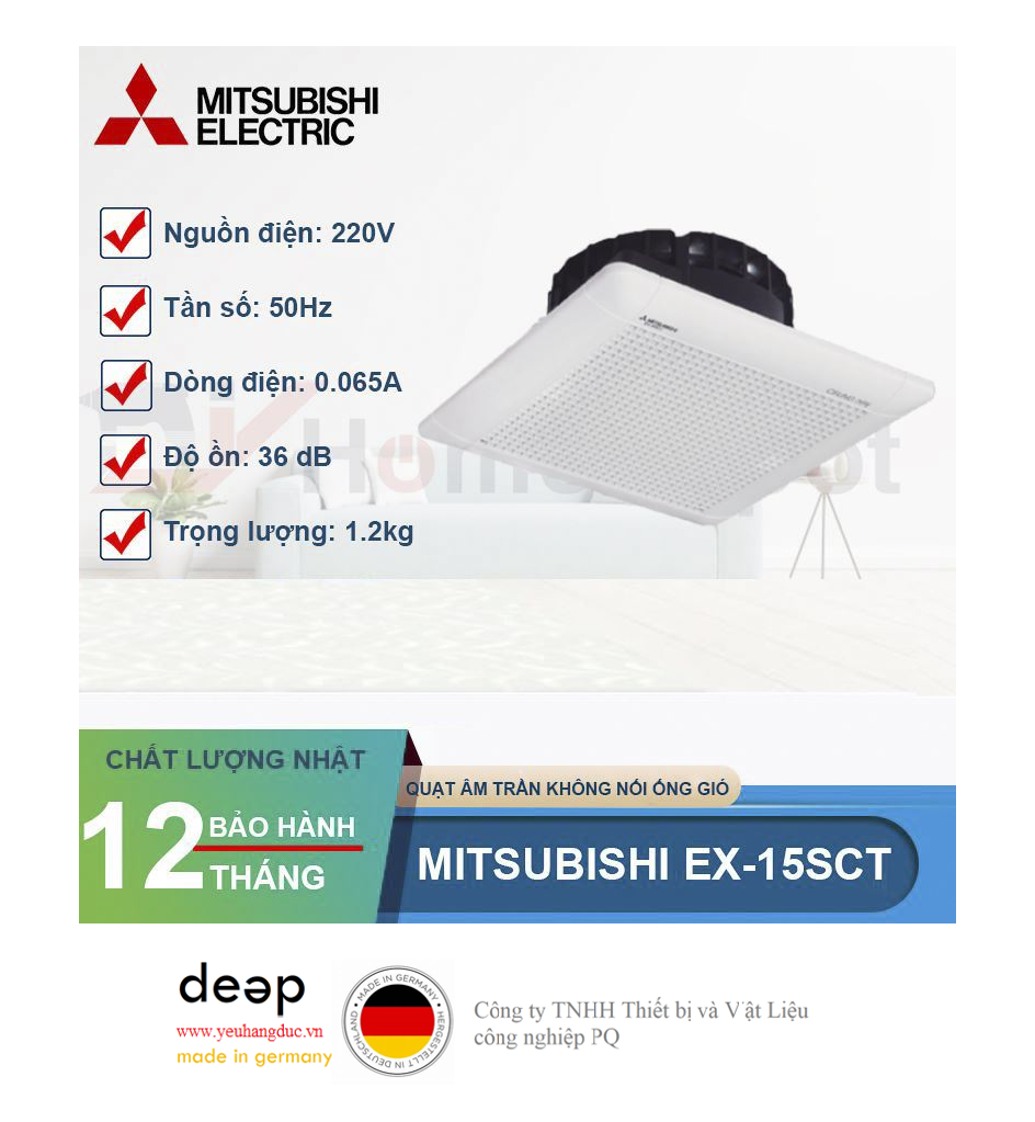 Quạt âm trần không nối ống gió Mitsubishi EX-15SCT   Piqi4 | Www.Thietbinhapkhau.Com | Công Ty PQ 