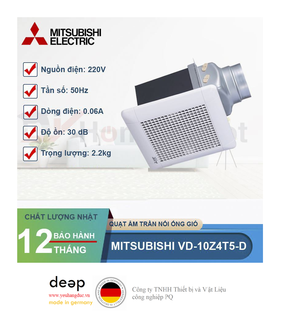 Quạt âm trần nối ống gió-hẹn giờ Mitsubishi VD-10Z4T5-D  Piqi4 | Www.Thietbinhapkhau.Com | Công Ty PQ 