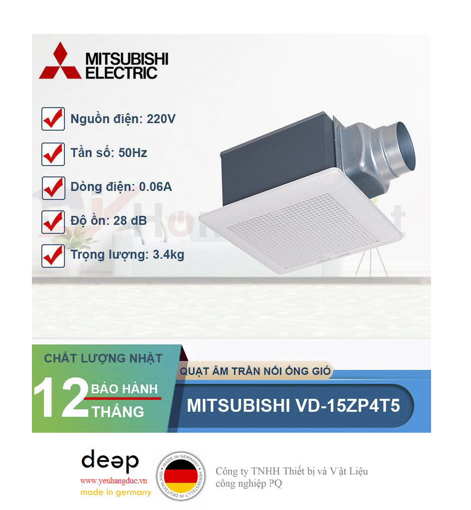 Quạt âm trần nối ống gió Mitsubishi VD-15ZP4T5   Piqi4 | Www.Thietbinhapkhau.Com | Công Ty PQ 