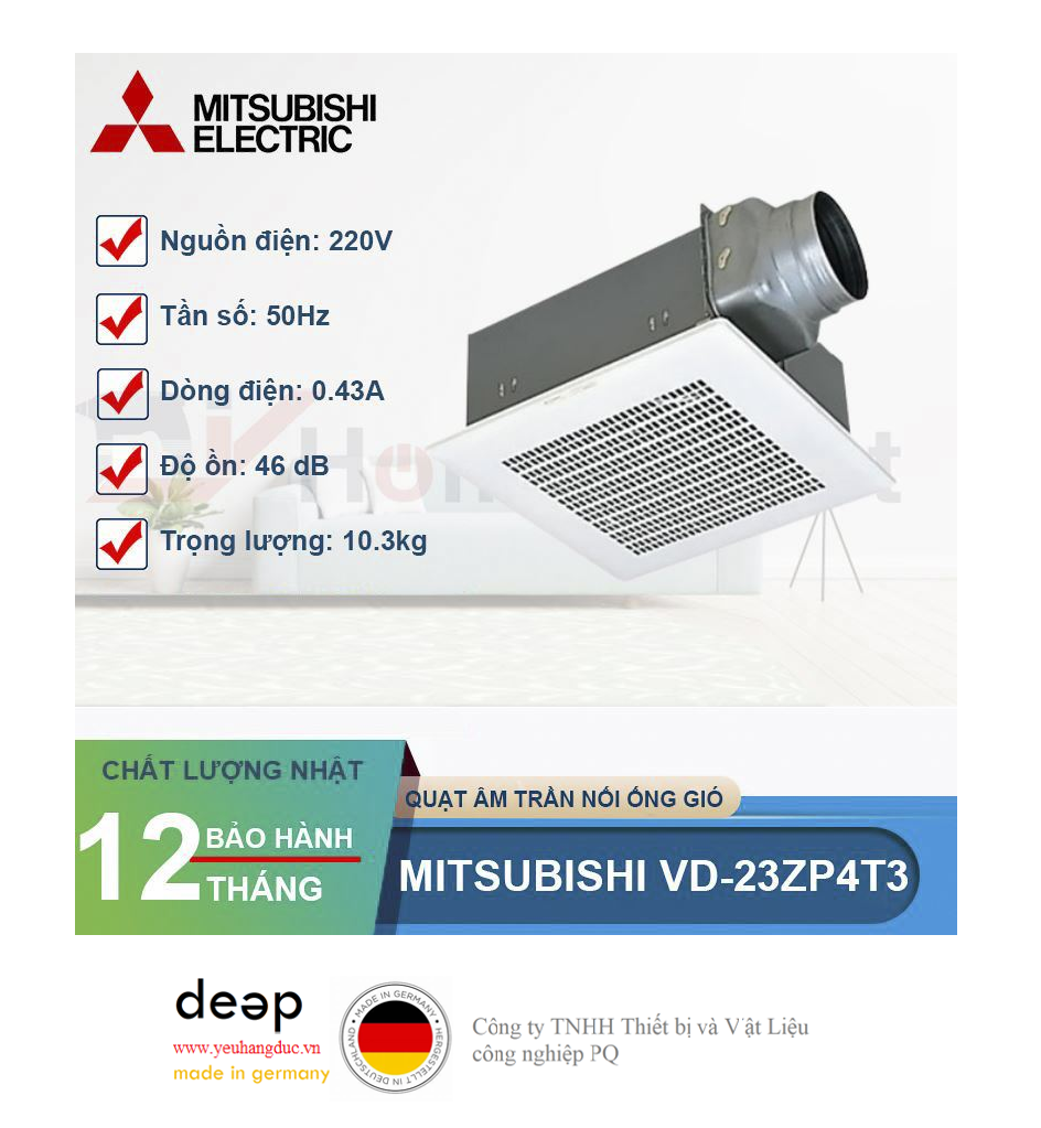Quạt âm trần nối ống gió Mitsubishi VD-20Z4T3   Piqi4 | Www.Thietbinhapkhau.Com | Công Ty PQ 