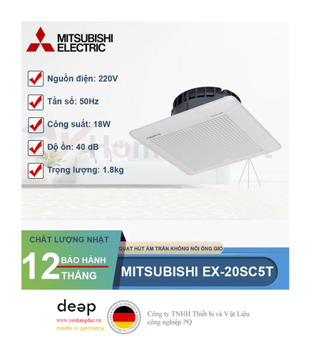  Quạt hút âm trần không nối ống gió Mitsubishi EX-20SC5T   Piqi4 | Www.Thietbinhapkhau.Com | Công Ty PQ 