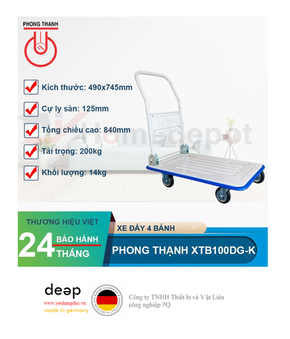  Xe đẩy 4 bánh Phong Thạnh XTB100DG-K   Piqi4 | Www.Thietbinhapkhau.Com | Công Ty PQ 