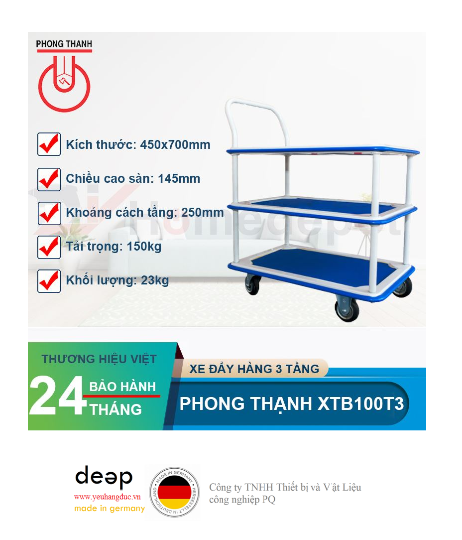 Xe đẩy hàng 3 tầng Phong Thạnh XTB100T3   Piqi4 | Www.Thietbinhapkhau.Com | Công Ty PQ 