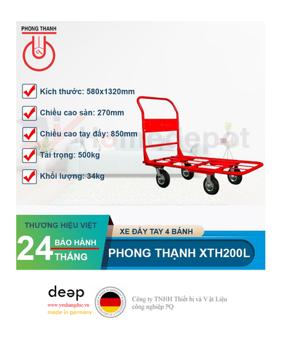  Xe đẩy tay 4 bánh Phong Thạnh XTH200L   Piqi4 | Www.Thietbinhapkhau.Com | Công Ty PQ 