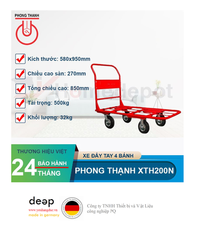  Xe đẩy tay 4 bánh Phong Thạnh XTH200N   Piqi4 | Www.Thietbinhapkhau.Com | Công Ty PQ 