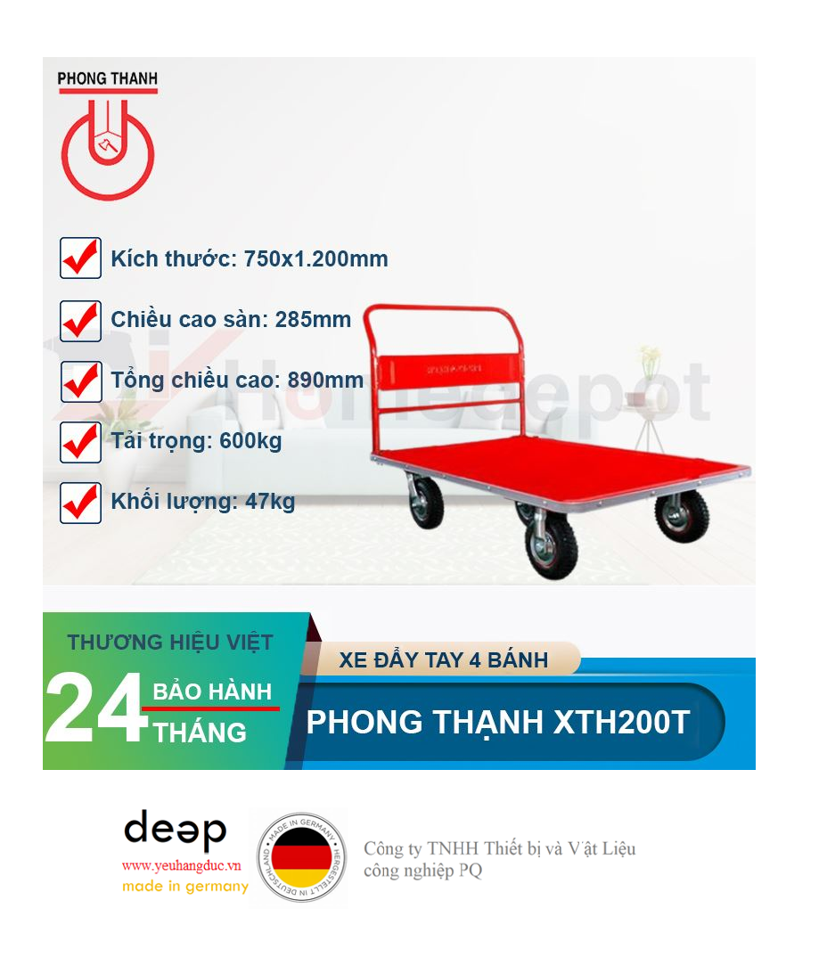 Xe đẩy tay 4 bánh Phong Thạnh XTH200T   Piqi4 | Www.Thietbinhapkhau.Com | Công Ty PQ 