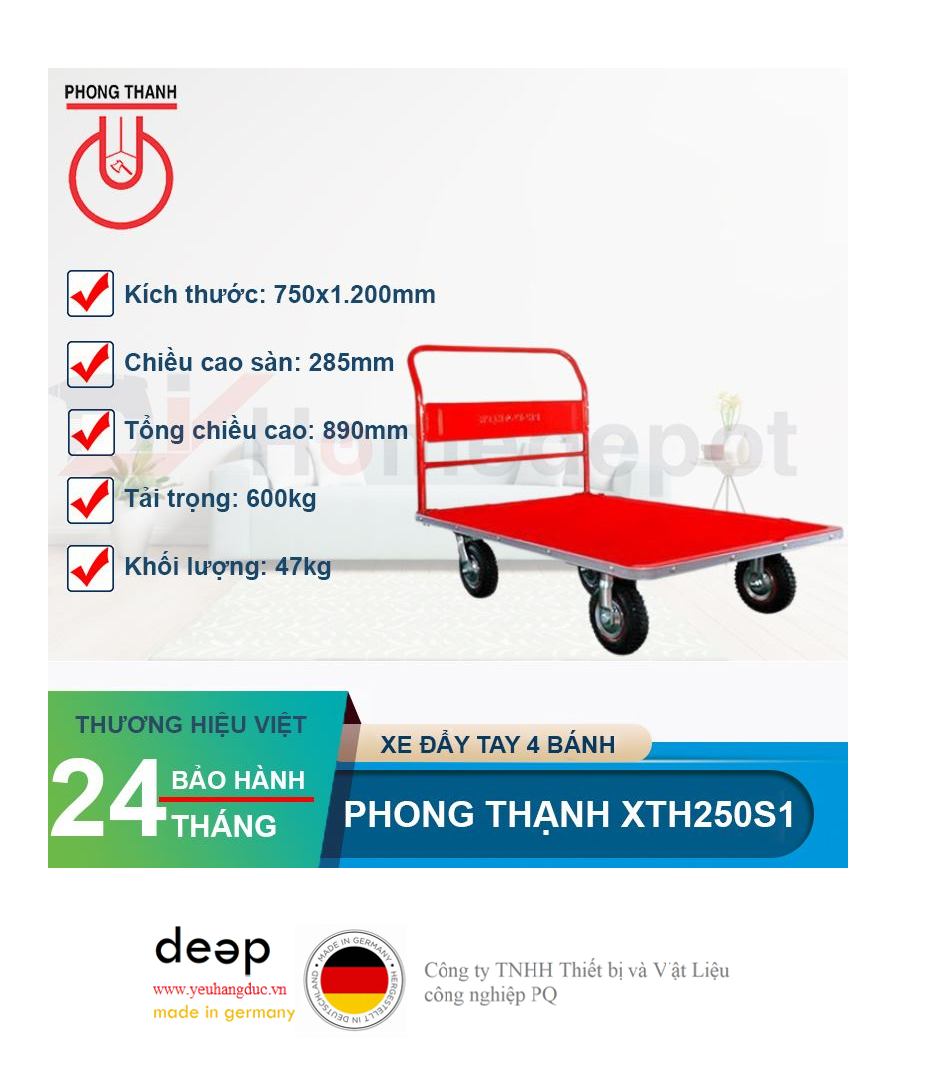 Xe đẩy tay 4 bánh Phong Thạnh XTH250S1   Piqi4 | Www.Thietbinhapkhau.Com | Công Ty PQ 