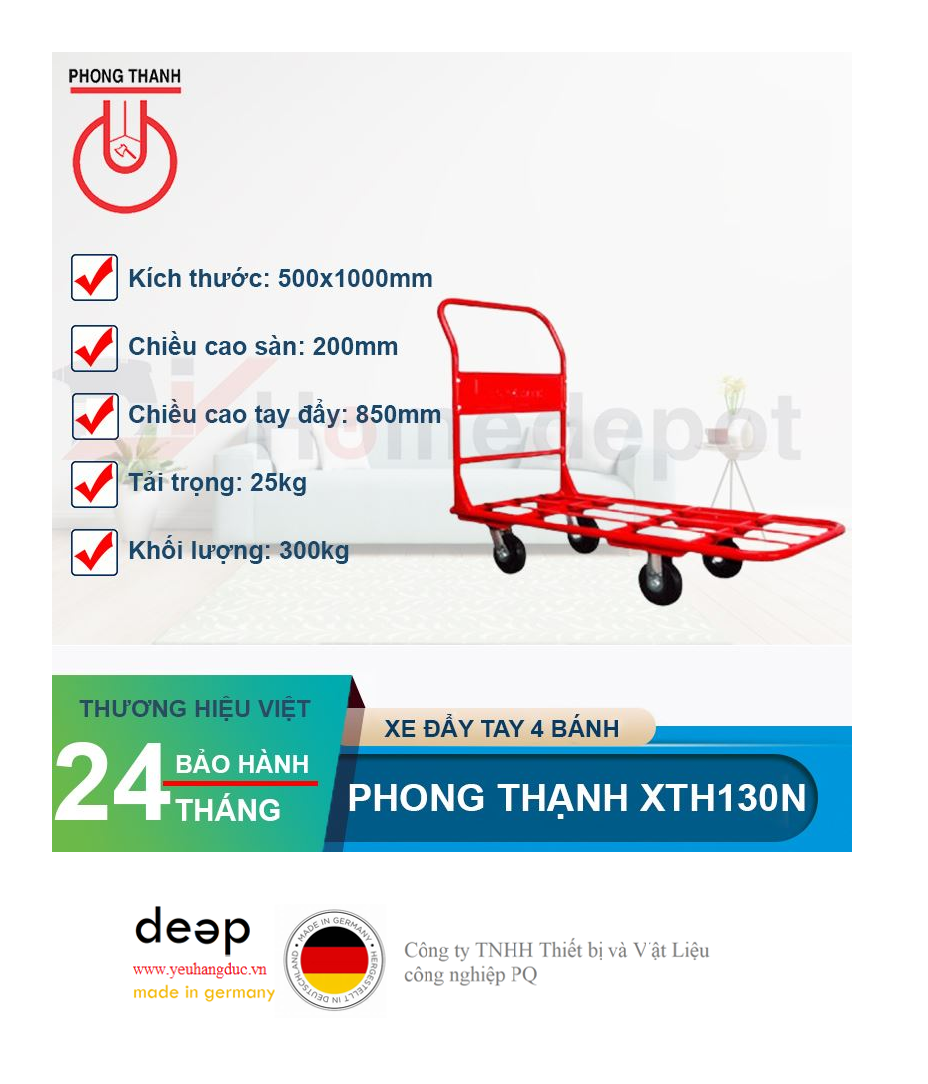 Xe đẩy tay 4 bánh Phong Thạnh XTH 130N   Piqi4 | Www.Thietbinhapkhau.Com | Công Ty PQ 