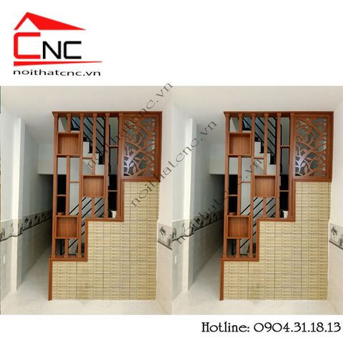  Thi công vách cnc kết hợp lam gỗ cầu thang - 674 