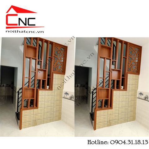  Thi công vách cnc kết hợp lam gỗ cầu thang - 674 