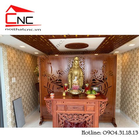  Thi công vách ngăn cnc phòng thờ hoa sen - 726 