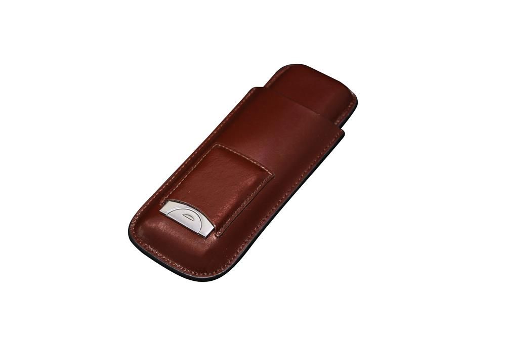 Bao da cigar 2 điếu - FK 173 BR - Leather Cigar Case With Cutter