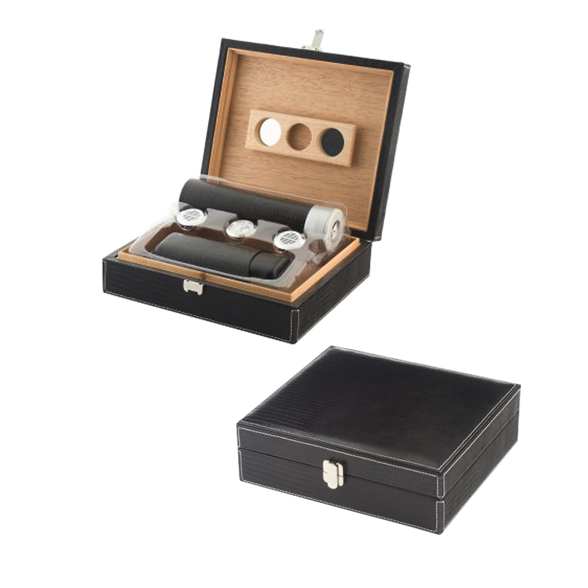 Hộp giữ ẩm cigar trọn bộ - Black Cigar Humidor Gift Set