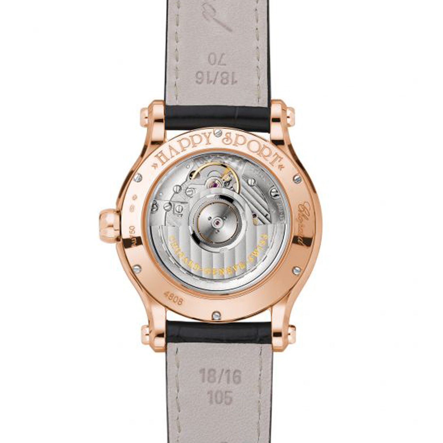 Chopard Happy Sport Automatic Diamond Rose Gold Black Leather Strap MOP 36mm
