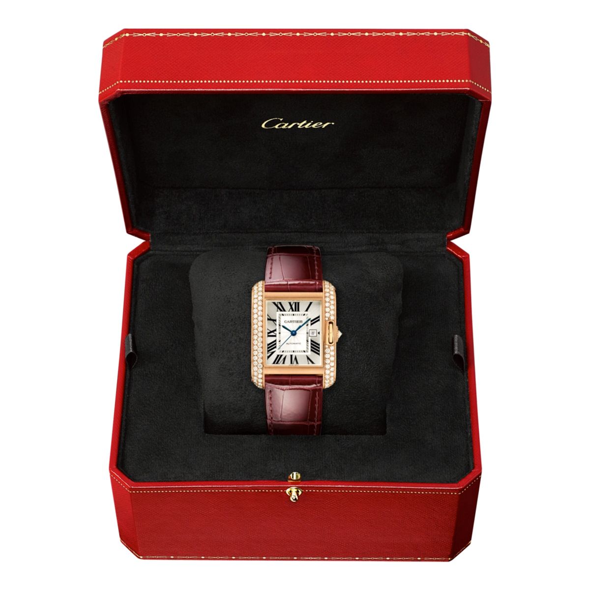 Cartier Tank Anglaise Large Model Pink Gold Leather Diamonds
