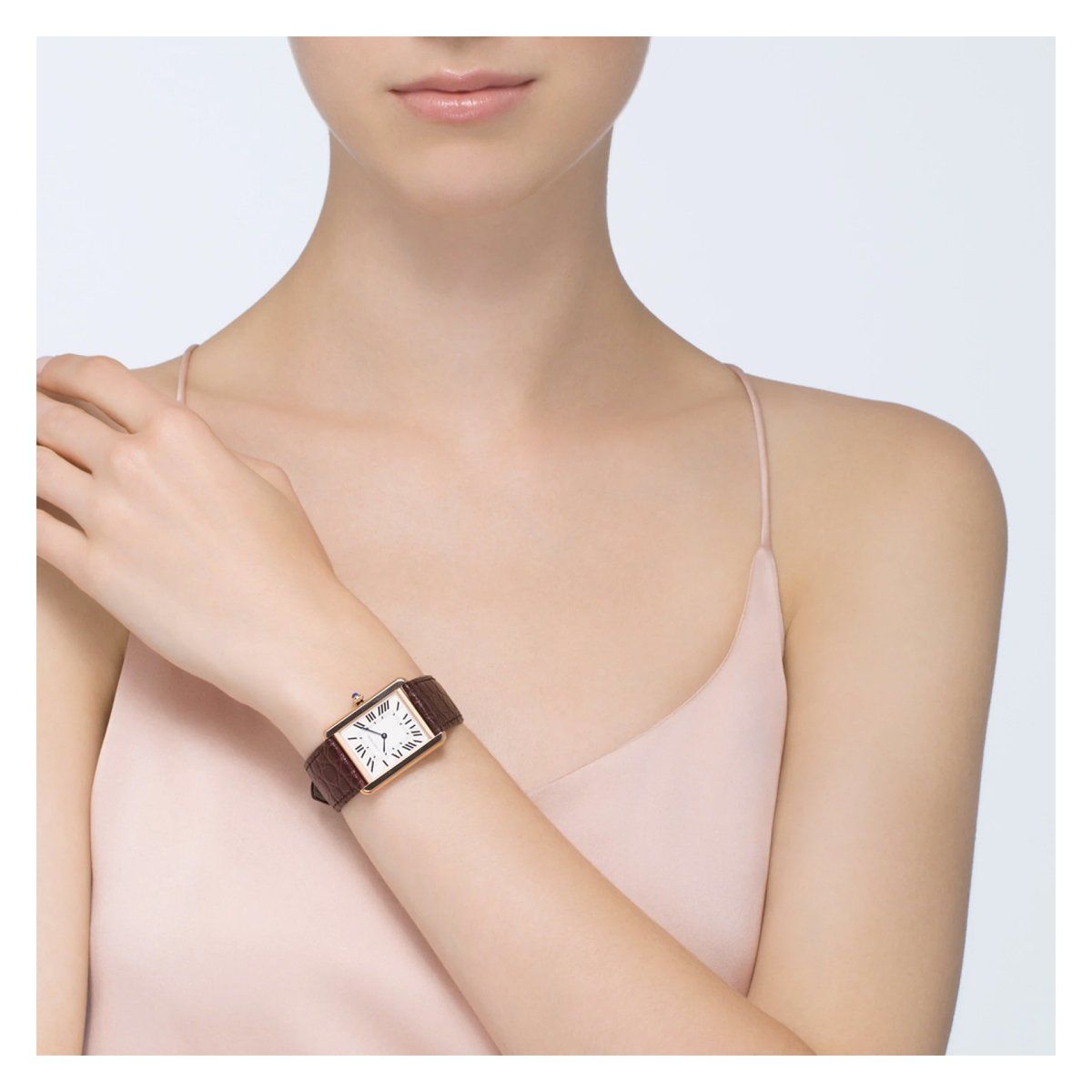 Cartier Tank Solo Large Model Pink Gold Leather