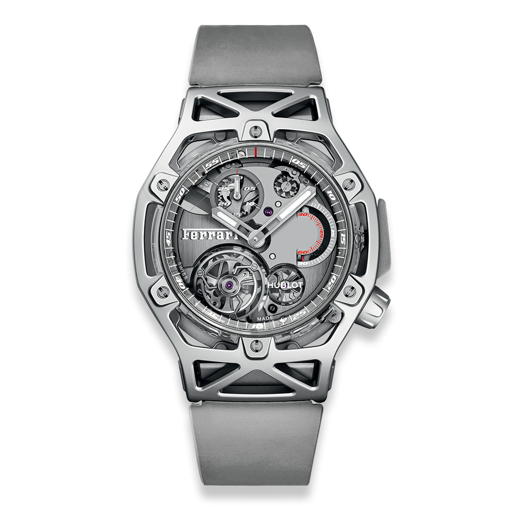 Hublot Novelties Techframe Ferrari Tourbillon Chronograph Sapphire White Gold