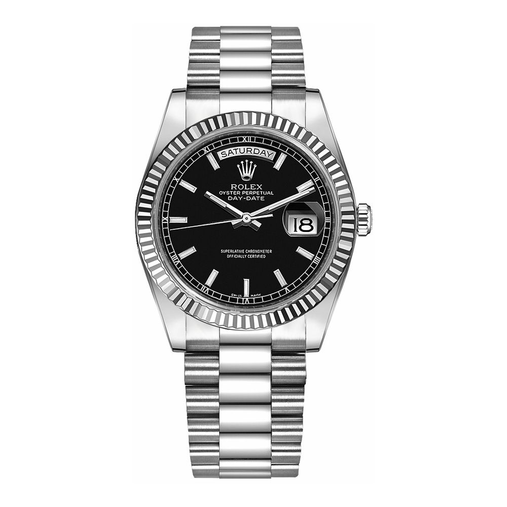 Rolex Day-Date 36mm White Gold Black Index President 118239