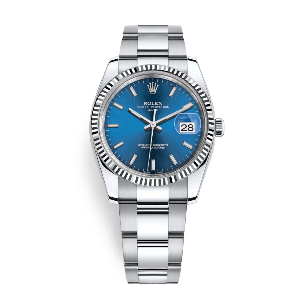 Rolex Date 34mm Steel - White Gold Blue 115234-0004