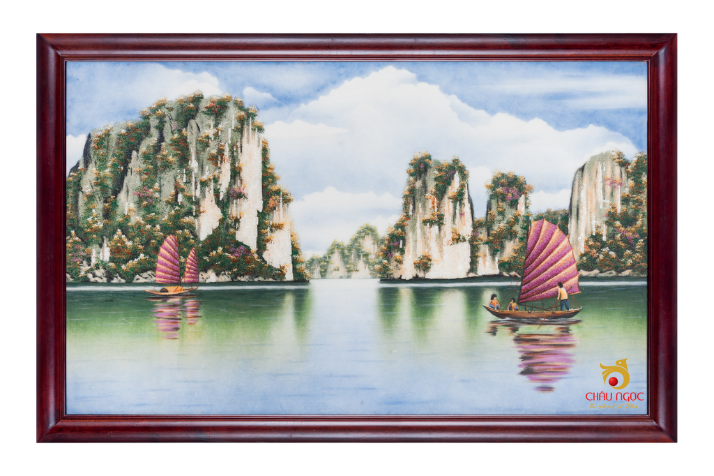 Tranh đá quý Hạ Long Hòn Đũa ( KT: 122 x 200 )