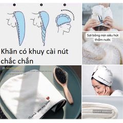 Khăn lau khô tóc có khuy cài nút - Khăn ủ tóc siêu thấm hút thần thánh