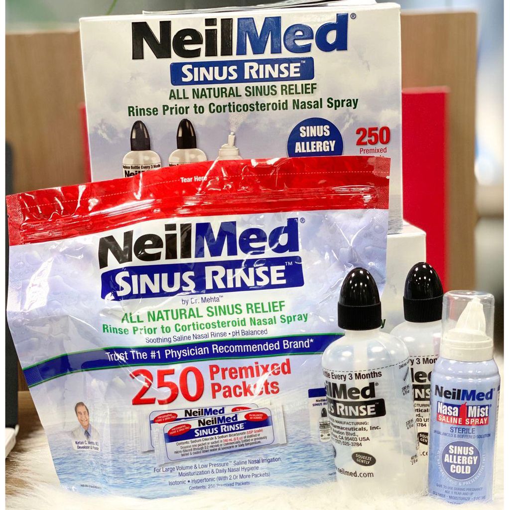 Bộ rửa mũi Neilmed Sinus Rinse của Mỹ - Set 3 bình + 250g muối sinh lý