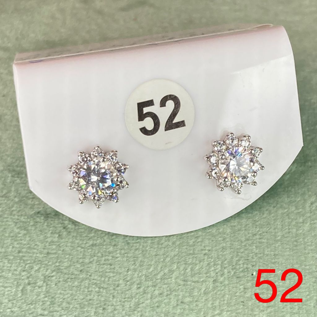 Bông tai bạc số 52, đá CZ Moissanite 5 mm, bạc ý xi kim