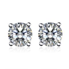 Bông tai nụ Moissanite 4 chấu, đuôi vặn, bông tai bạc ý xi bạch kim, mã số cạnh, thẻ và giấy khai sinh đầy đủ kim cương nhân tạo