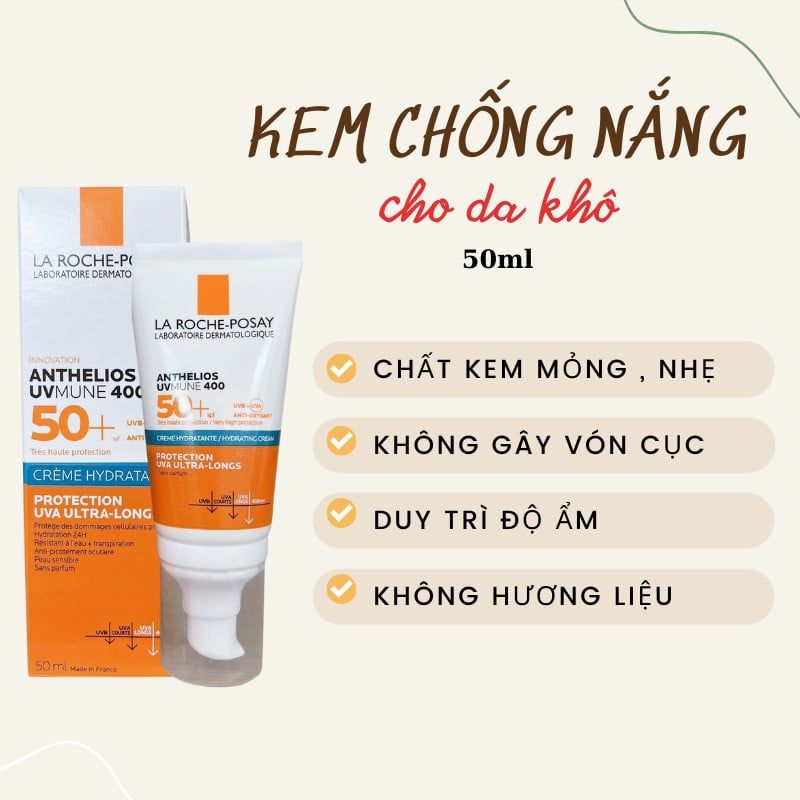 LA ROCHE POSAY KEM CHỐNG NẮNG DA KHÔ, NHẠY CẢM CREAM HYDRATANTE 50ML