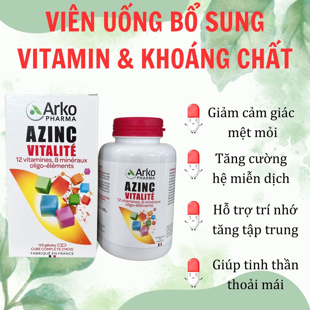 ARKOPHARMA BỔ SUNG VITAMIN, KHOÁNG CHẤT AZINC VITALITE 120V