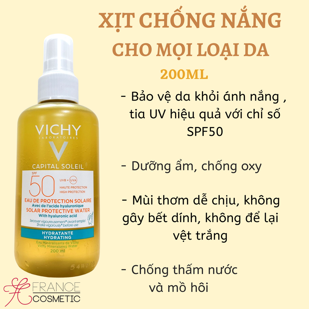 VICHY XỊT CHỐNG NẮNG DẠNG NƯỚC SOLAR PROTECTIVE WATER 200ML