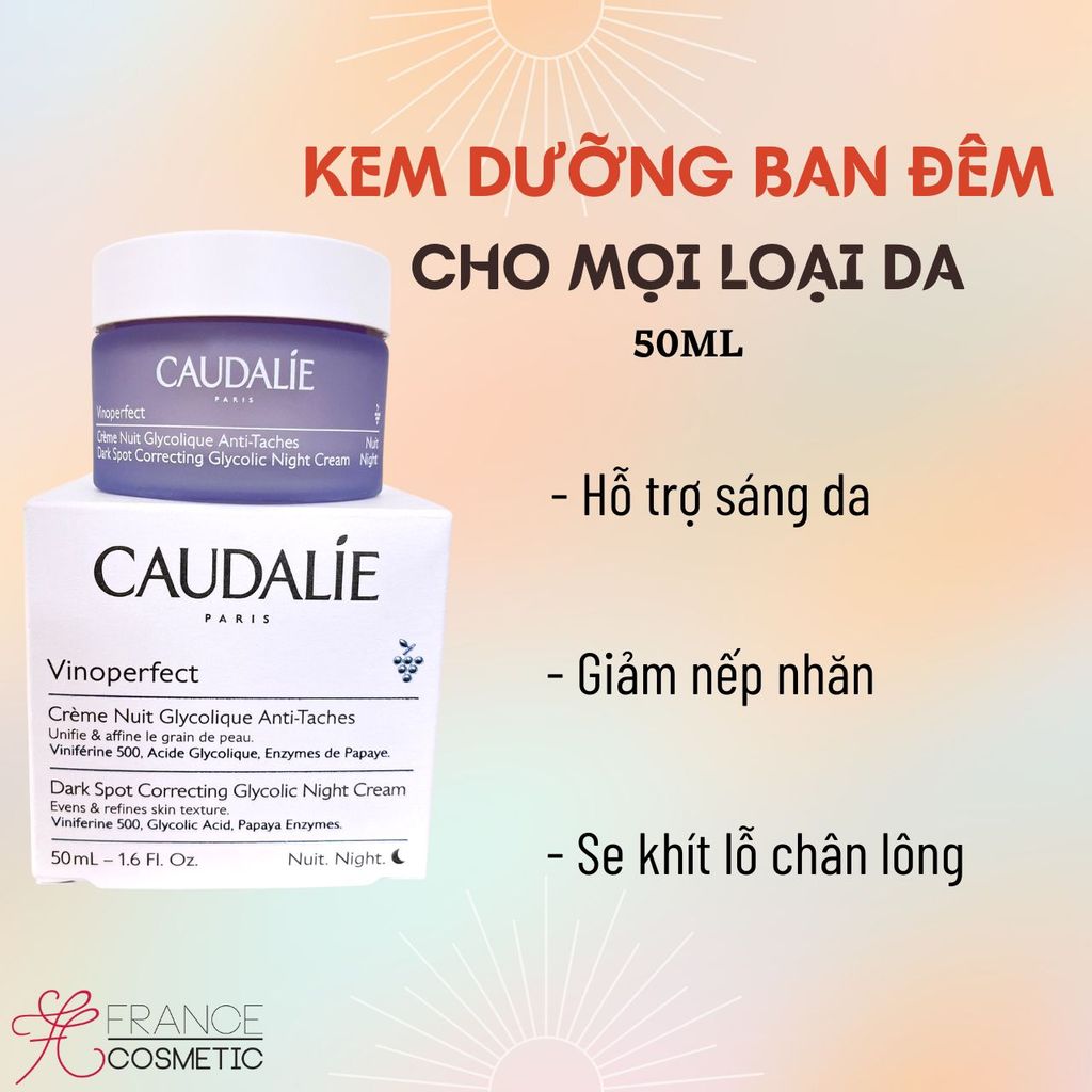 CAUDALIE KEM DƯỠNG ĐÊM VINOPERFECT SÁNG DA , MỜ THÂM SẠM 50ML