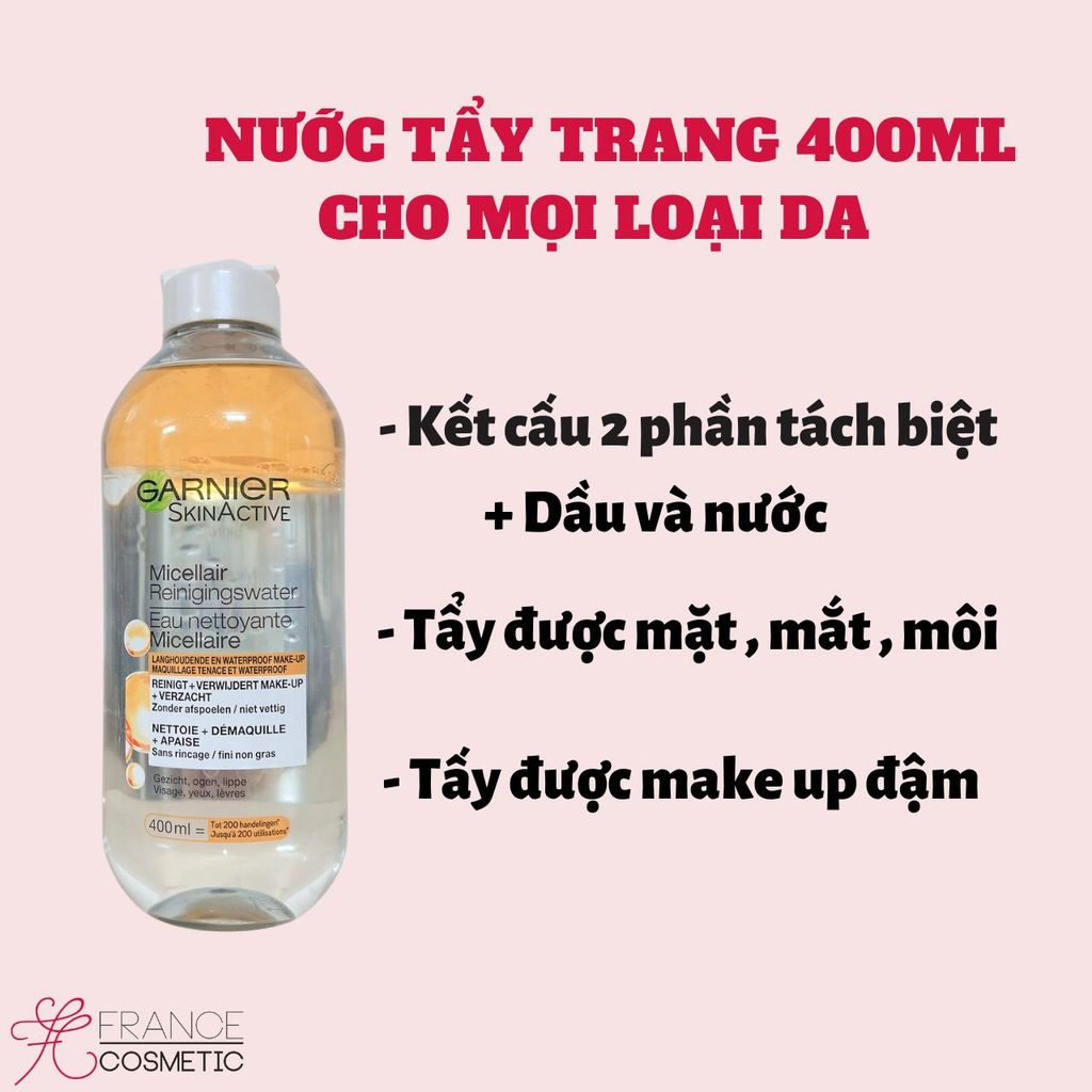 GARNIER TẨY TRANG CÓ LỚP DẦU NẮP TRẮNG 400ML